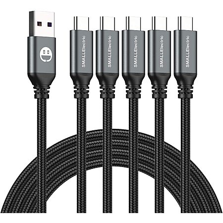 5-Pack 6′ SMALLElectric USB-A to USB-C 3A Fast Charging Cables $7