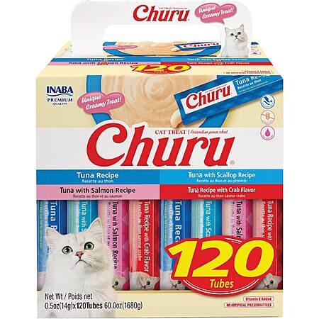 120-Ct 0.5-Oz INABA Churu Lickable Cat Treats (Tuna Variety) $39.80 w/ Autoship + Free S&H on $49+