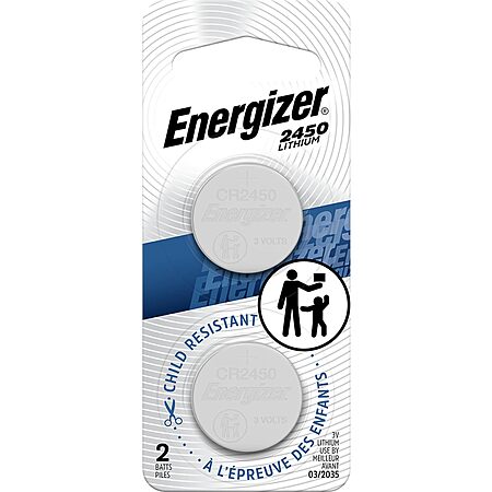 2-Pk Energizer 2450 Lithium Coin Battery $3.30 w/ S&S