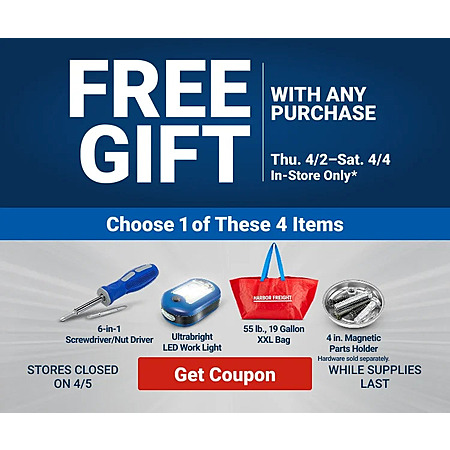 Harbor Freight In-Store Super Coupon: 6-In-1 Screwdriver, Work Light Free w/ Any Purchase & More (Valid thru 4/4)