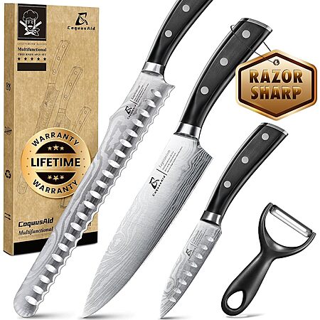 4-Piece CoquusAid German Steel Kitchen Knife Set $17.50
