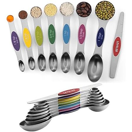 8-Pk Stainless Steel Dual-Sided Magnetic Measuring Spoons w/ Leveler $6