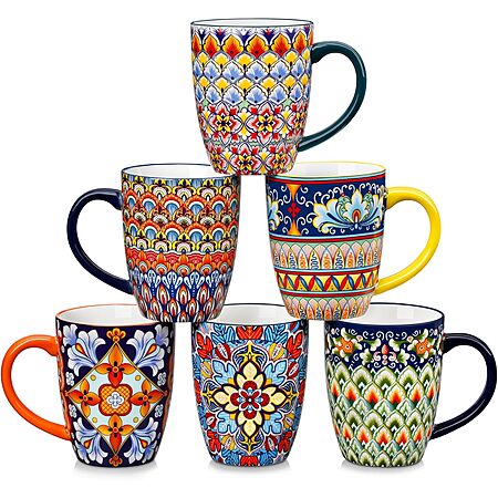 6-Pk 16-Oz vancasso SIMI Bohemian Style Porcelain Coffee Mugs $30 + Free S&H