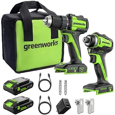 Greenworks 24V Compact Brushless Cordless Drill & Impact Driver Combo Kit $85 + Free S&H on $100+