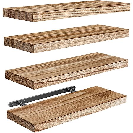 4-Pk 15.7″x5.9″ Amada Homefurnnishings Floating Wood Shelves (Light Brown) $14.95