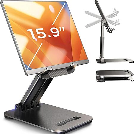 Lisen Foldable Tablet Stand Holder (Black, up to 15.9″) $8