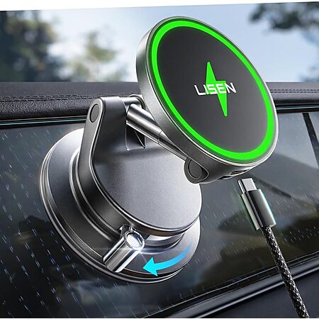 LISEN 15W MagSafe Car Mount Phone Charger w/ 3.3′ USB-C Cable $15