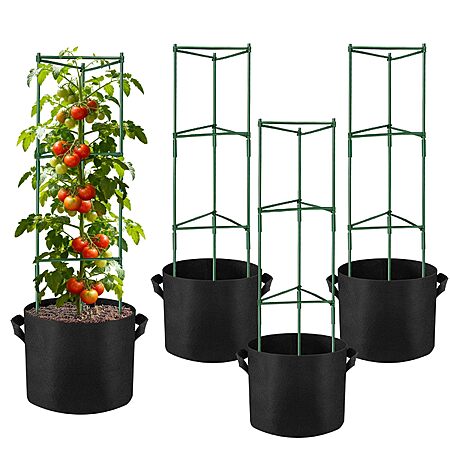 4-Pk 48″ NNG Tomato Cages w/ 10-Gallon Grow Bags $24 + Free S&H
