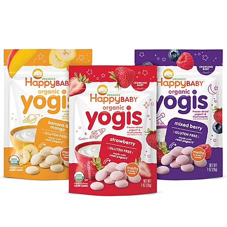 3-Pk 1oz. Happy Baby Organic Yogis Freeze-Dried Yogurt & Fruit Snacks $6.55 w/ S&S
