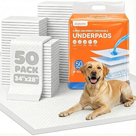 50-Ct 28″x34″ Disposable X-Large Puppy Pads $9.90