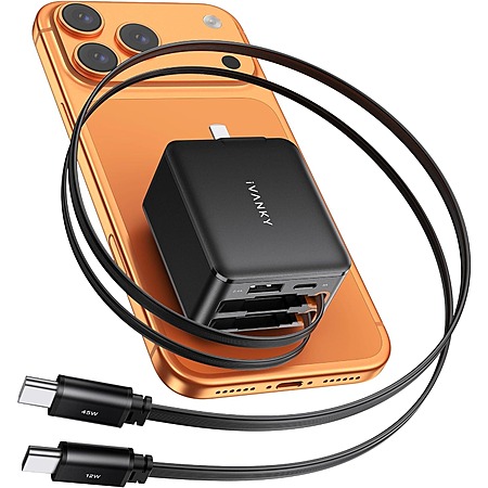 iVANKY 45W Retractable 4-in-1 GaN USB-C Wall Charger w/ Dual USB-C Cables $16