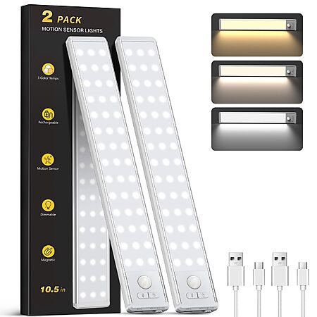 2-Pk 10.5″ OTWKAY Rechargeable Under Cabinet Motion Lights $8