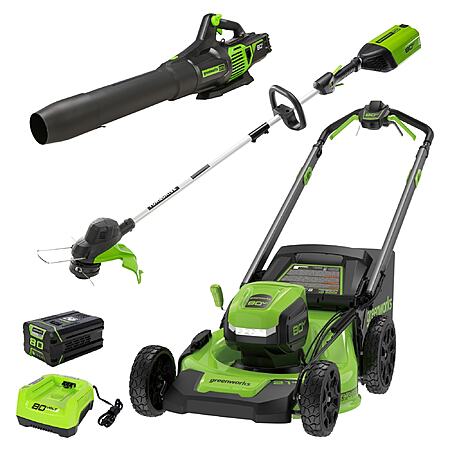 Greenworks PRO 80V 21″ Mower, 13″ String Trimmer, 580 CFM Blower & 4Ah Battery Kit $499 + Free S&H