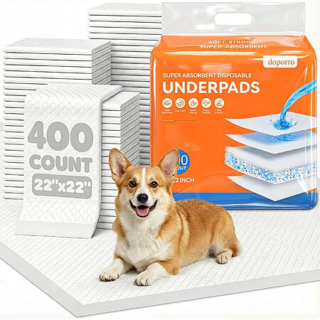 400-Ct 22″ x 22″ Doporro Super Absorbent Puppy Potty Training Pads w/ Adhesive $28.40 + Free S&H