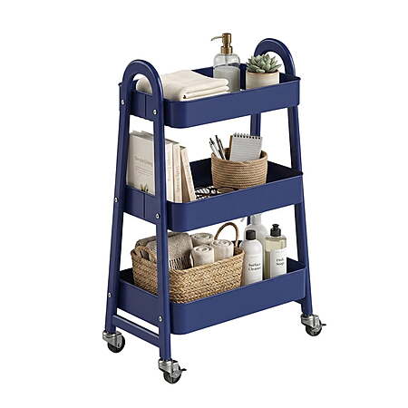 Gianna 3-Tier Metal Utility Cart w/ Lockable Wheels (Black, Blue, or Red) $16