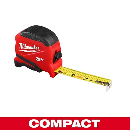 25′ Milwaukee Compact Tape Measure w/ Fractional Scale $12 + Free S&H