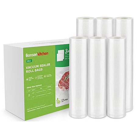 6-Ct Bonsenkitchen Vacuum Sealer Rolls (3x 11″x16′, 3x 8″x16′) $9.45