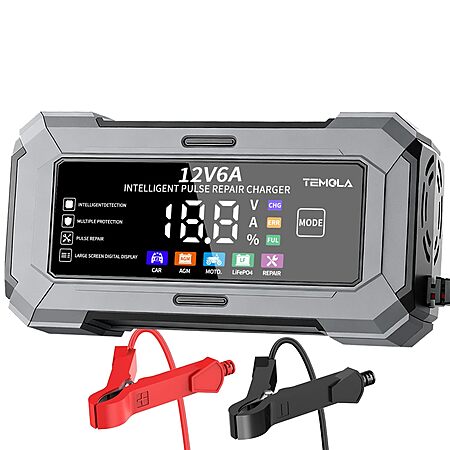 12V 6A Temola Automatic Car Battery Charger & Maintainer w/ Digital Display $11.50