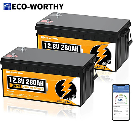 2-Pk ECO-WORTHY 12V 280Ah LiFePO4 RV Battery w/ BMS & Bluetooth $507.25 + Free S&H