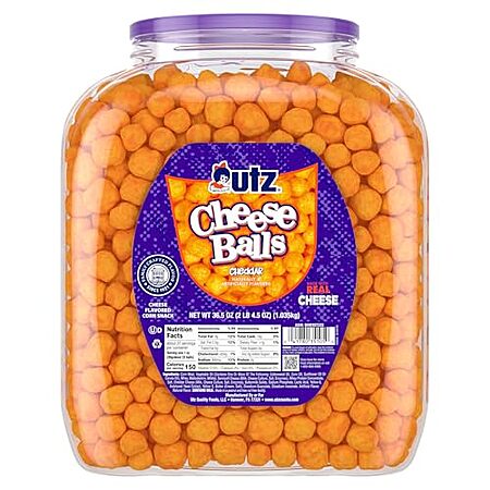 36.5-Oz Utz Cheese Balls Barrel (Cheddar) $6.75 w/ S&S