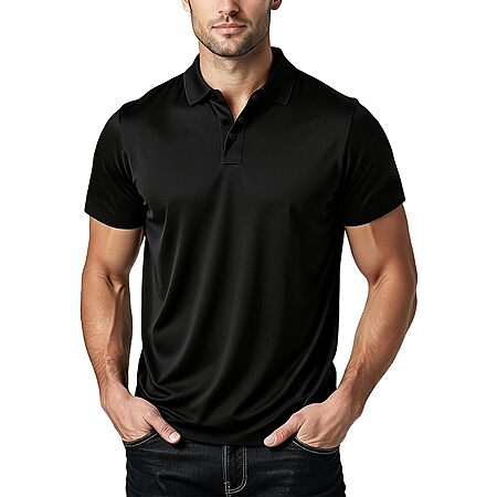 BKMBKM Men’s Quick Dry Slim Fit Polo Shirt (Black) $7