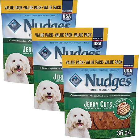 3-Pk 36-Oz Blue Buffalo Nudges Jerky Cuts Natural Dog Treats (Chicken) $25
