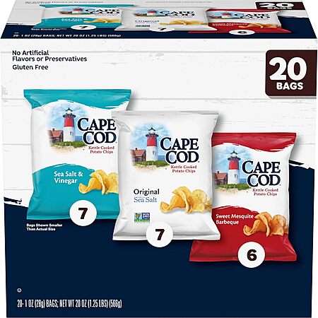 Select Accts: 20-Ct 1oz Cape Cod Kettle Cooked Potato Chips (Variety Pack) $7.60 w/ S&S