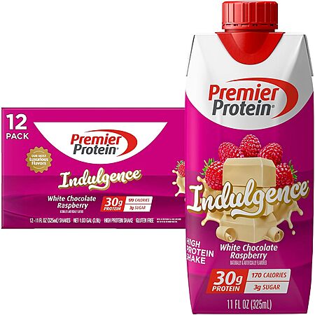 Prime Members:12-Pk 11-oz Premier Protein Shake Indulgence (White Choco Raspberry) $12.70 w/ S&S + Free S&H