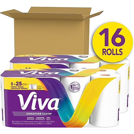 Select Amazon Acct: 16-Ct Viva Signature Cloth Triple Family Roll Paper Towels $25.70 w/ S&S + Free S&H
