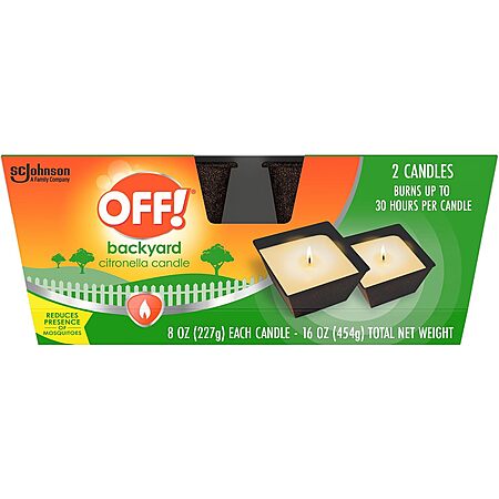 Prime Members: 2-Pk 8-Oz OFF! Backyard Citronella Candle $8.90 w/ S&S + Free S&H