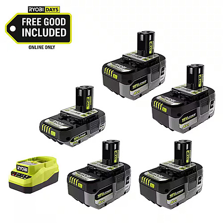 RYOBI ONE+ 18V HP Batteries: 4x 4.0Ah + 1x 2.0Ah + Charger $179 + Free S&H