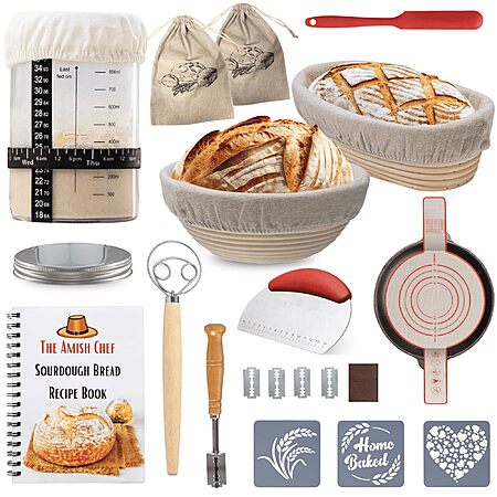 The Amish Chef Complete Glass Sourdough Bread Starter Jar Kit w/ 2 Baskets $14.85