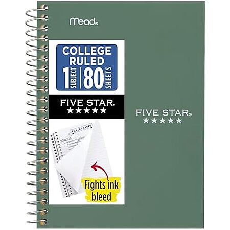 Five Star Spiral College Ruled Personal Size Notebook (7″ x 4-3/8″, 80 Sheets) $1.65
