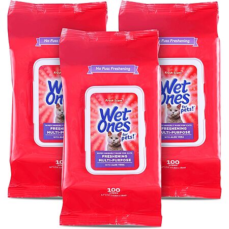 3-Pk 100-Ct Wet Ones for Pets Freshening Cat Wipes w/ Aloe Vera (Fresh Scent) $5.65 w/ S&S