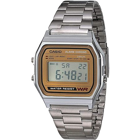 33.2mm Casio A158WEA Digital Quartz Watch w/ Stainless Steel Band (Silver/Gold) $22
