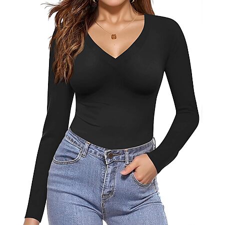 Ekouaer Women’s Long Sleeve V-Neck Slim Fit Thermal Undershirt (Various) $5