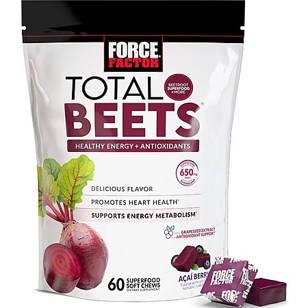 Select Accts: 60-Ct. Force Factor Total Beets Soft Chews Heart Health Supplement $9.75 w/ S&S