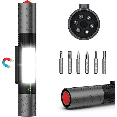 Spriak Rechargeable LED Flashlight w/ Magnetic Base & COB Work Light $9.75
