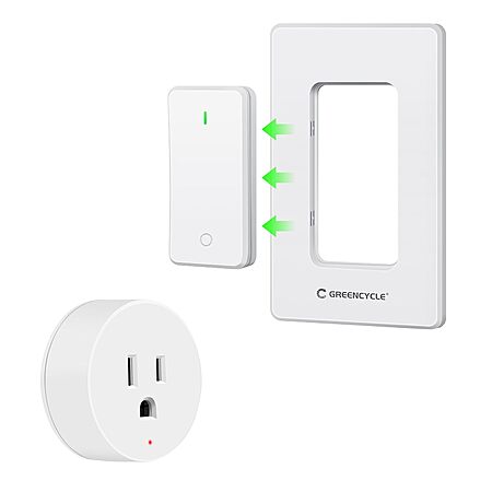Greencycle Remote Control Round Outlet w/ Detachable Wireless Wall Switch $10