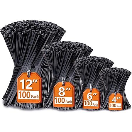 400-Pk ANOSON Cable Zip Ties (Black, various sizes 4″-12″) $6