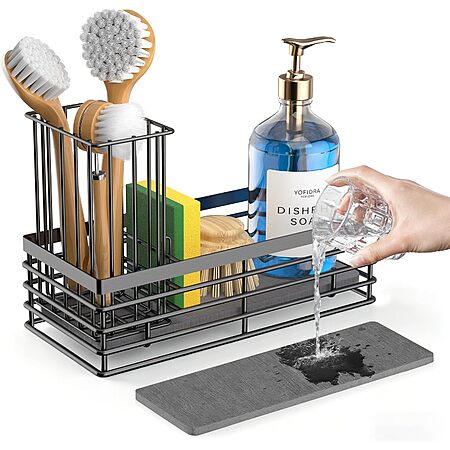 Yofidra Kitchen Sink Caddy w/ Earth Drying Stone: Large White $10.50, Medium Black $6.30