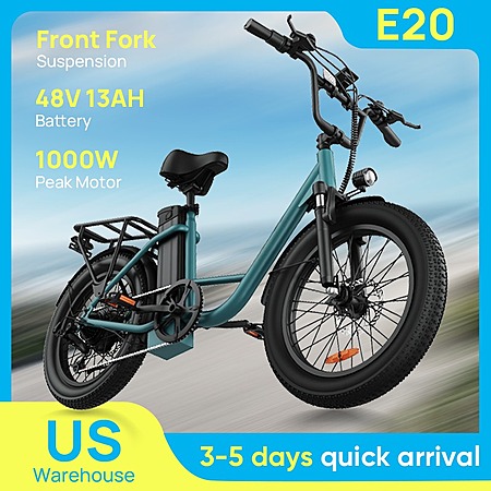 20″ URLIFE E20 48V 1000W Electric Bike w/ Removable Battery (Green) $285.60 + Free S&H