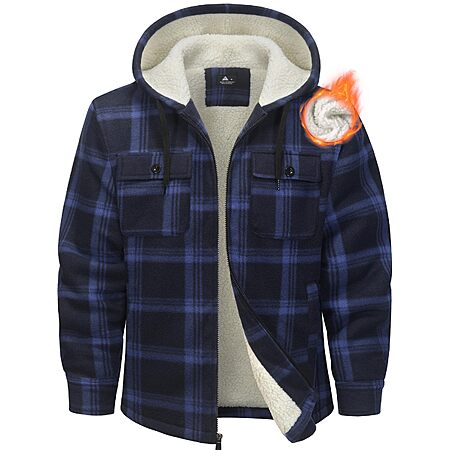 Ceoutdoor Men’s Flannel Sherpa Plaid Zip-Up Hoodie w/ 4-Pockets (various) $20 + Free S&H