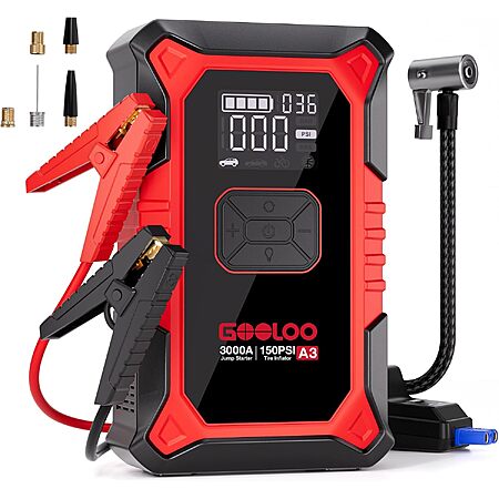 GOOLOO A3 12V 3000A Portable Jump Starter & Air Compressor $45 + Free S&H