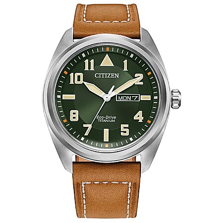 CITIZEN Men’s Eco-Drive Garrison 42mm Super Titanium Watch w/ Brown Leather Strap $212.50 + Free S&H