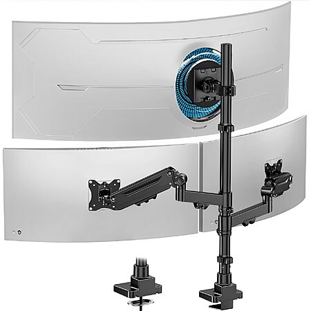 PUTORSEN Triple Monitor Mount w/ Gas Spring Arms up to 49″ (Black) $76 + Free S&H