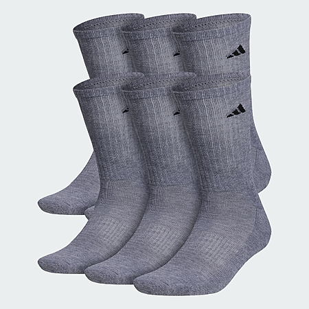 6-Pairs adidas Men’s Athletic Cushioned Crew Socks: White $9.60, Grey $9 + Free S&H