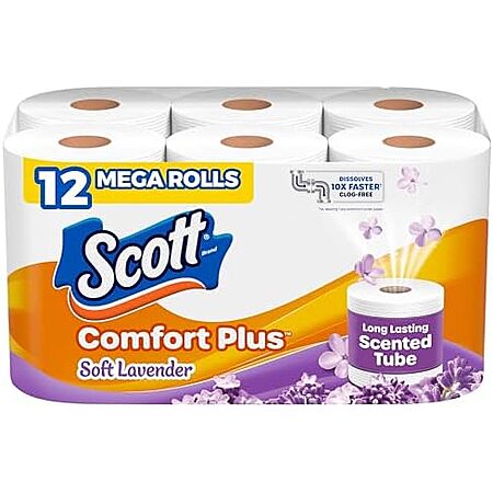 12-Pk Scott ComfortPlus 310-Sheet 1-Ply Toilet Paper Mega Rolls (Soft Lavender) $5.40 w/ S&S