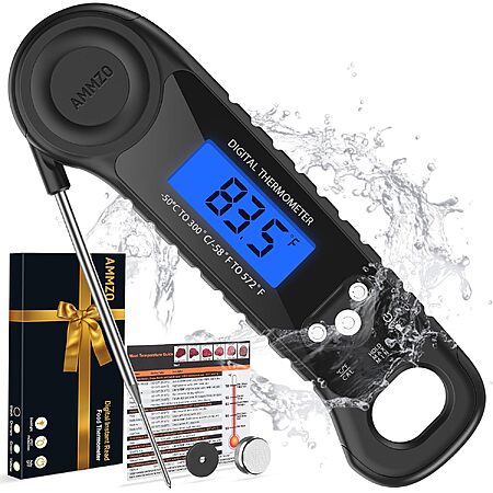 AMMZO Instant-Read Digital Magnetic Meat & Food Thermometer (Black) $5