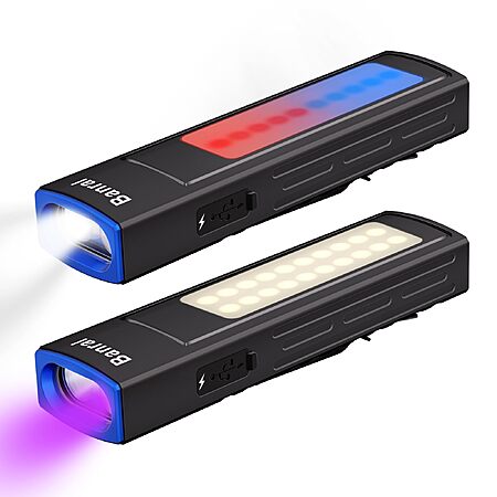 2-Pk Banral Rechargeable UV, COB & 1200 Lumen White Light EDC Flashlight $18.75 + Free S&H
